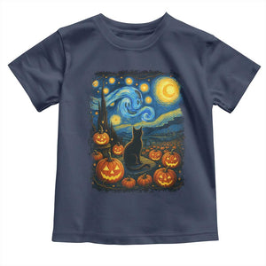Halloween Cat Starry Night Van Gogh Cat Lovers Toddler T Shirt TS11 Navy Print Your Wear