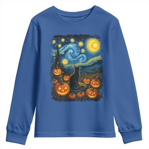 Halloween Cat Starry Night Van Gogh Cat Lovers Youth Sweatshirt TS11 Royal Blue Print Your Wear
