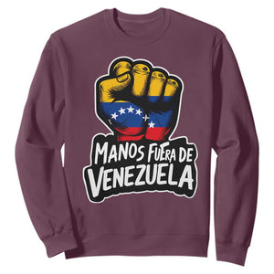 Manos Fuera De Venezuela Sweatshirt Venezuelan Flag TS11 Maroon Print Your Wear