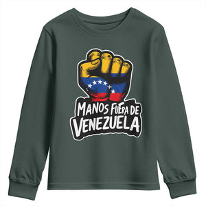 Manos Fuera De Venezuela Youth Sweatshirt Venezuelan Flag TS11 Dark Forest Green Print Your Wear