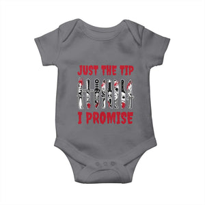 Funny Halloween Just The Tip I Promise Baby Onesie Horror Movie Knives TS11 Charcoal Print Your Wear