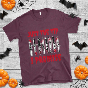 Funny Halloween Just The Tip I Promise T Shirt Horror Movie Knives TS11 Maroon Print Your Wear