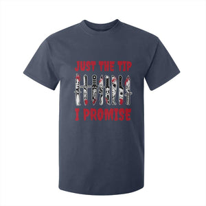 Funny Halloween Just The Tip I Promise T Shirt For Kid Horror Movie Knives TS11 Navy Print Your Wear