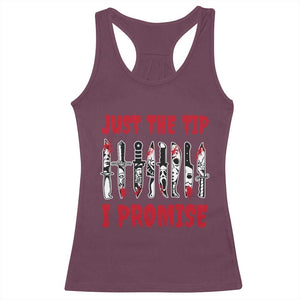 Funny Halloween Just The Tip I Promise Racerback Tank Top Horror Movie Knives TS11 Maroon Print Your Wear