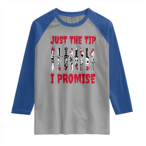 Funny Halloween Just The Tip I Promise Raglan Shirt Horror Movie Knives TS11 Sport Gray Royal Print Your Wear