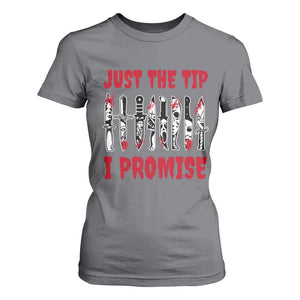 Funny Halloween Just The Tip I Promise T Shirt For Women Horror Movie Knives TS11 Charcoal Print Your Wear