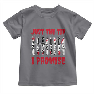 Funny Halloween Just The Tip I Promise Toddler T Shirt Horror Movie Knives TS11 Charcoal Print Your Wear