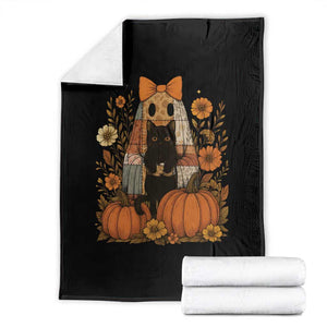 Halloween Vintage Patchwork Ghost Holding Black Cat Groovy Floral Throw Blanket TS11 Black Print Your Wear