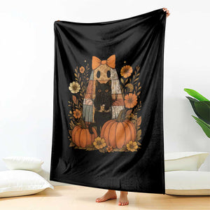 Halloween Vintage Patchwork Ghost Holding Black Cat Groovy Floral Throw Blanket TS11 Print Your Wear