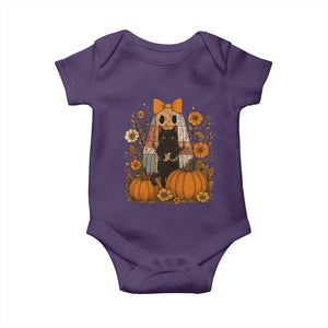 Halloween Vintage Patchwork Ghost Holding Black Cat Groovy Floral Baby Onesie TS11 Purple Print Your Wear