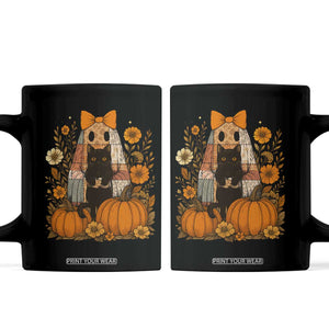 Halloween Vintage Patchwork Ghost Holding Black Cat Groovy Floral Coffee Mug TS11 Black Print Your Wear