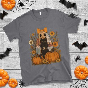 Halloween Vintage Patchwork Ghost Holding Black Cat Groovy Floral T Shirt TS11 Charcoal Print Your Wear