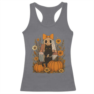 Halloween Vintage Patchwork Ghost Holding Black Cat Groovy Floral Racerback Tank Top TS11 Charcoal Print Your Wear