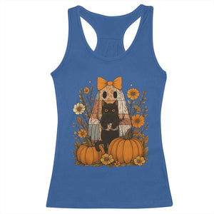 Halloween Vintage Patchwork Ghost Holding Black Cat Groovy Floral Racerback Tank Top TS11 Royal Blue Print Your Wear