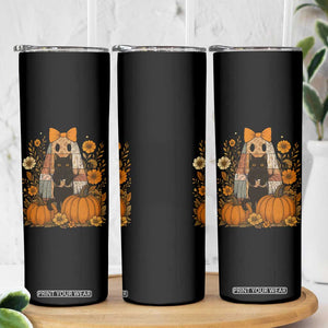 Halloween Vintage Patchwork Ghost Holding Black Cat Groovy Floral Skinny Tumbler TS11 Print Your Wear