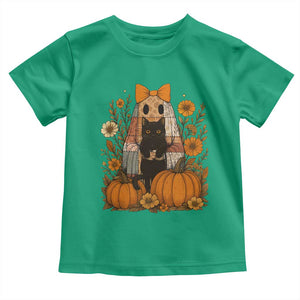 Halloween Vintage Patchwork Ghost Holding Black Cat Groovy Floral Toddler T Shirt TS11 Irish Green Print Your Wear