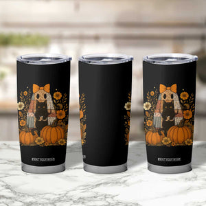 Halloween Vintage Patchwork Ghost Holding Black Cat Groovy Floral Tumbler Cup TS11 Print Your Wear