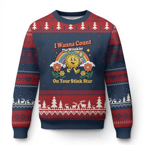 Funny I Wanna Count The Wrinkles On Your Stink Star Ugly Christmas Sweater Adult Humor TS11 Navy Red Print Your Wear