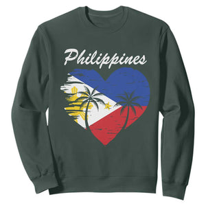 Filipino Pride Sweatshirt Pinoy Vintage Philippines Flag Heart TS11 Dark Forest Green Print Your Wear
