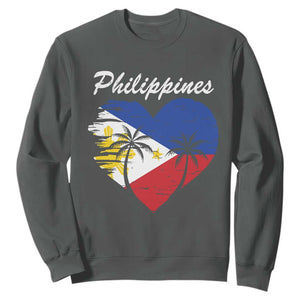 Filipino Pride Sweatshirt Pinoy Vintage Philippines Flag Heart TS11 Dark Heather Print Your Wear