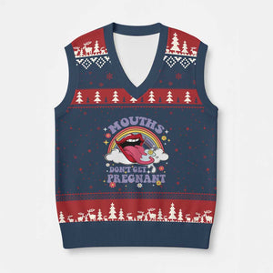 Mouths Dont Get Pregnant V-Neck Knit Sweater Vest Funny Dirty Adult Humor TS11 Navy Red Print Your Wear