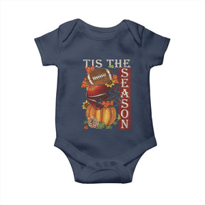 Thanksgiving Tis The Season Baby Onesie American Football Pumpkin Fall Season TS11 Navy Print Your Wear