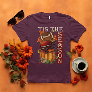 Thanksgiving Tis The Season T Shirt American Football Pumpkin Fall Season TS11 Maroon Print Your Wear