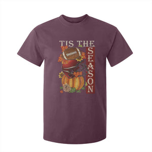 Thanksgiving Tis The Season T Shirt For Kid American Football Pumpkin Fall Season TS11 Maroon Print Your Wear