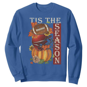 Thanksgiving Tis The Season Sweatshirt American Football Pumpkin Fall Season TS11 Royal Blue Print Your Wear