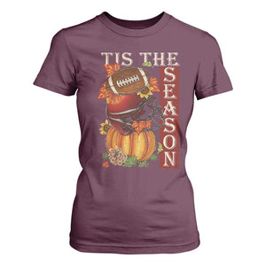 Thanksgiving Tis The Season T Shirt For Women American Football Pumpkin Fall Season TS11 Maroon Print Your Wear