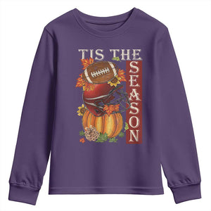 Thanksgiving Tis The Season Youth Sweatshirt American Football Pumpkin Fall Season TS11 Purple Print Your Wear