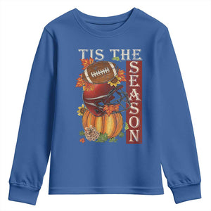 Thanksgiving Tis The Season Youth Sweatshirt American Football Pumpkin Fall Season TS11 Royal Blue Print Your Wear