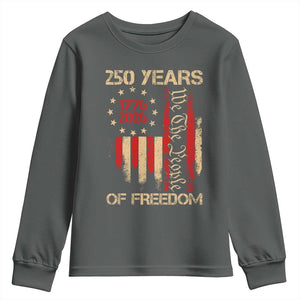 250 Years Of Freedom Youth Sweatshirt 250th America Anniversary Independence Day TS11 Dark Heather Print Your Wear
