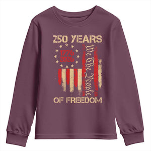 250 Years Of Freedom Youth Sweatshirt 250th America Anniversary Independence Day TS11 Maroon Print Your Wear