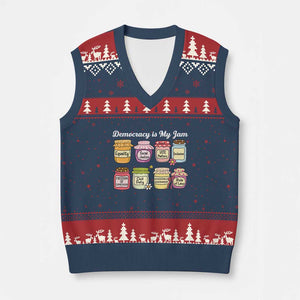 Democracy Is My Jam V-Neck Knit Sweater Vest Social Justice Protest Resist TS11 Navy Red Print Your Wear