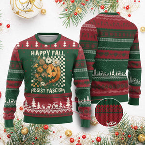 Happy Fall Resist Fascism Ugly Christmas Sweater Halloween Fall Pumpkin TS11 Red Green Print Your Wear