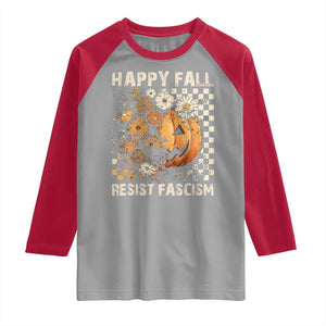 Happy Fall Resist Fascism Raglan Shirt Halloween Fall Pumpkin TS11 Sport Gray Red Print Your Wear