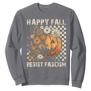 Happy Fall Resist Fascism Sweatshirt Halloween Fall Pumpkin TS11 Charcoal Print Your Wear