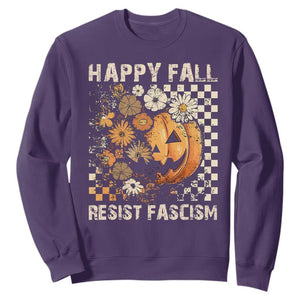 Happy Fall Resist Fascism Sweatshirt Halloween Fall Pumpkin TS11 Purple Print Your Wear