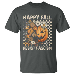Happy Fall Resist Fascism T Shirt Halloween Fall Pumpkin TS11 Dark Heather Print Your Wear