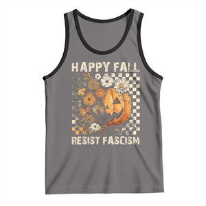 Happy Fall Resist Fascism Tank Top Halloween Fall Pumpkin TS11 Deep Heather Black Print Your Wear