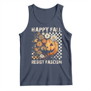 Happy Fall Resist Fascism Tank Top Halloween Fall Pumpkin TS11 Navy Print Your Wear
