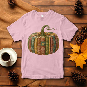 Book Pumpkin Autumn Fall Librarians Bookworm Teacher T Shirt TS11 Light Pink Print Your Wear