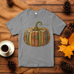 Book Pumpkin Autumn Fall Librarians Bookworm Teacher T Shirt TS11 Sport Gray Print Your Wear