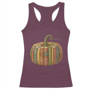 Book Pumpkin Autumn Fall Librarians Bookworm Teacher Racerback Tank Top TS11 Maroon Print Your Wear