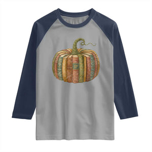 Book Pumpkin Autumn Fall Librarians Bookworm Teacher Raglan Shirt TS11 Sport Gray Navy Print Your Wear
