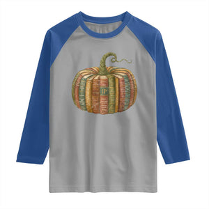 Book Pumpkin Autumn Fall Librarians Bookworm Teacher Raglan Shirt TS11 Sport Gray Royal Print Your Wear