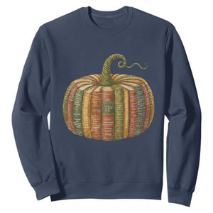 Book Pumpkin Autumn Fall Librarians Bookworm Teacher Sweatshirt TS11 Navy Print Your Wear