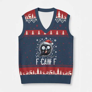 Funny F Caw F Xmas Crow V-Neck Knit Sweater Vest Santa Raven Xmas Holiday TS11 Navy Red Print Your Wear