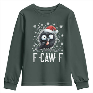 Funny F Caw F Christmas Crow Youth Sweatshirt Santa Raven Xmas Holiday TS11 Dark Forest Green Print Your Wear